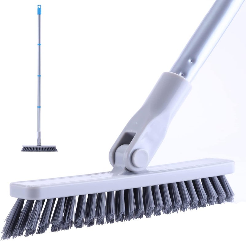 YONILL Grout Brush with Long Handle - Heavy Duty Grout Cleaner Brushes for Tile Floors, Swivel Stiff Bristles Floor Scrubber Cleaning Tool, Floor Scrub Brush for Shower, Kitchen, Baseboards and Corner - Image 1